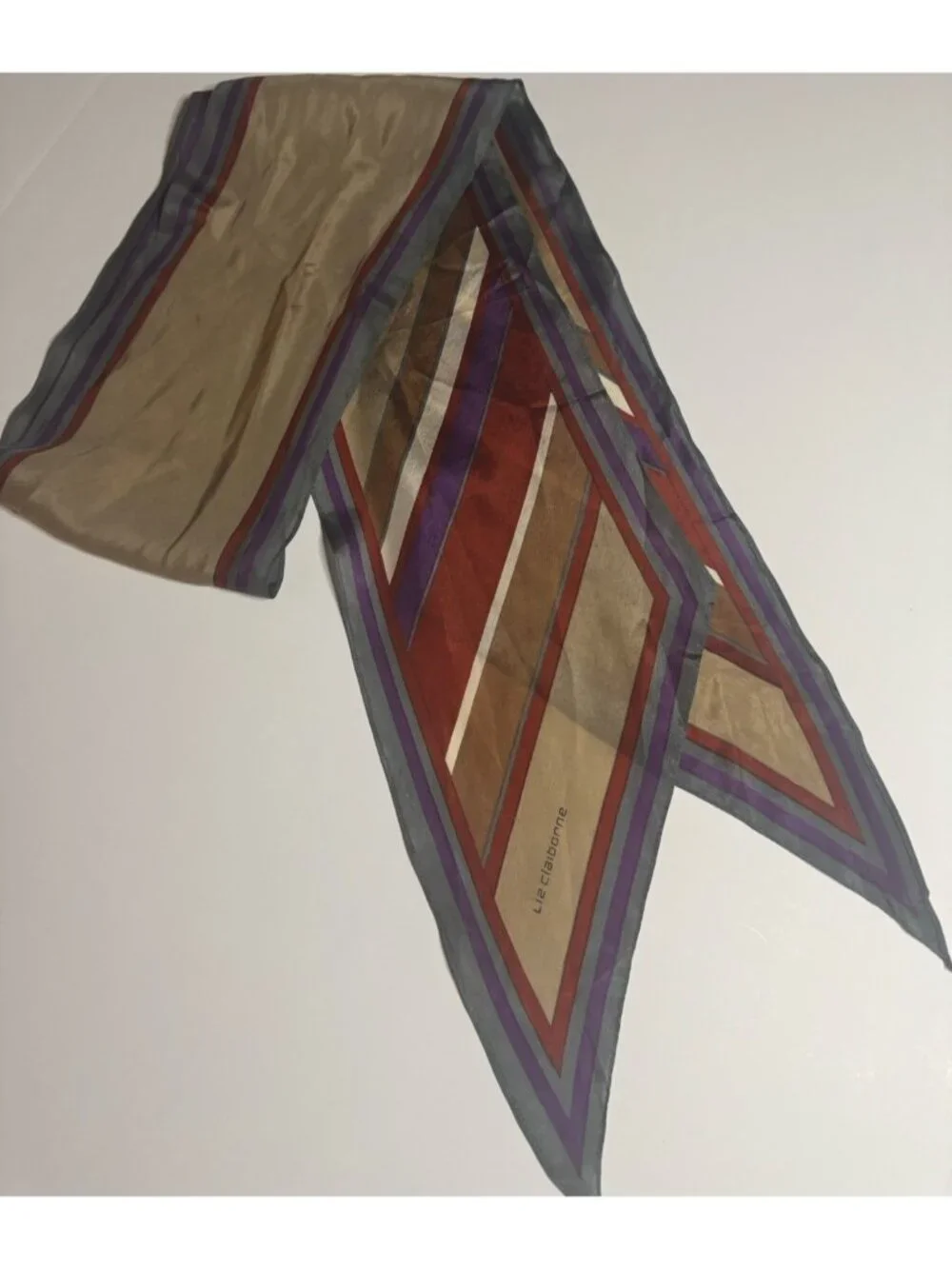 Vintage Liz Claiborne 100% Silk Scarf Long Diagonal Multicolor Stripe Wingtip